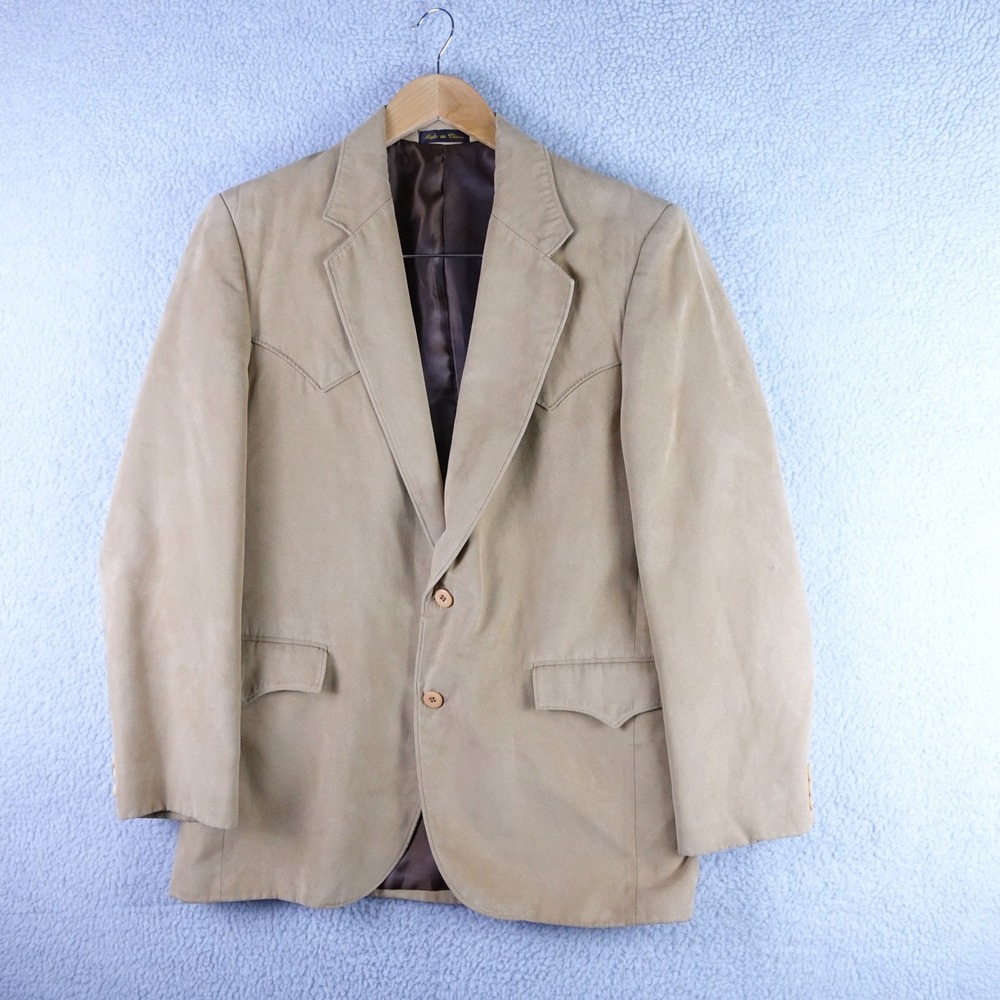 Circle S Dallas Texas Mens Tan Faux Suede Western Blazer Sport Coat 40R